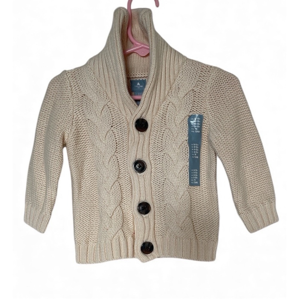 Baby Gap Cable Knit Cardigan Unisex 6-12M Vanilla Bean Shawl Collar Sweater